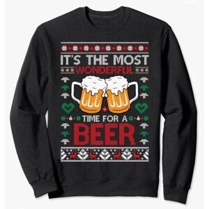 Ugly Christmas Sweater Its The Most Wonderful Time For A Beer Black Sweatshirt M